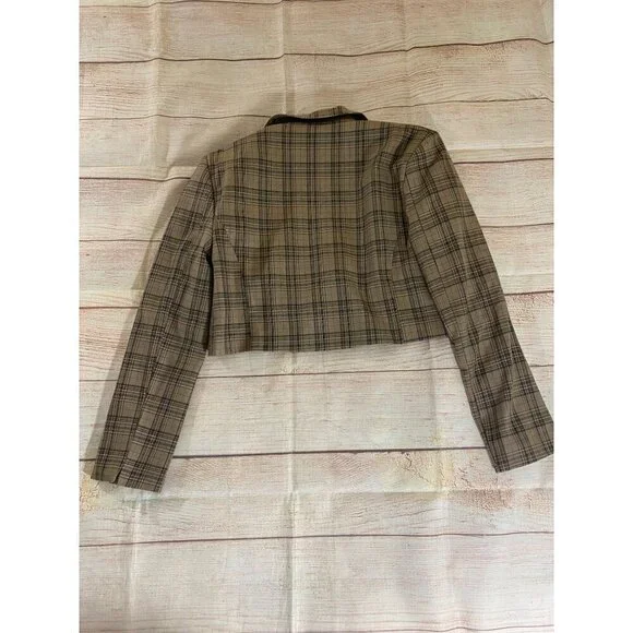 NWT Lea & Viola Women's Brown Plaid Long Sleeve Crop Blazer - Small - Picture 12 of 14